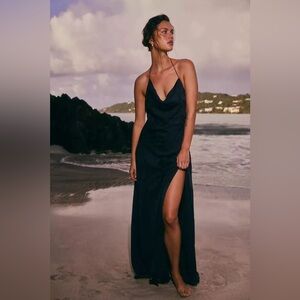 Free People NWOT Gigi Dress | Black Slip Gown Gold Chain Formal Wedding Guest